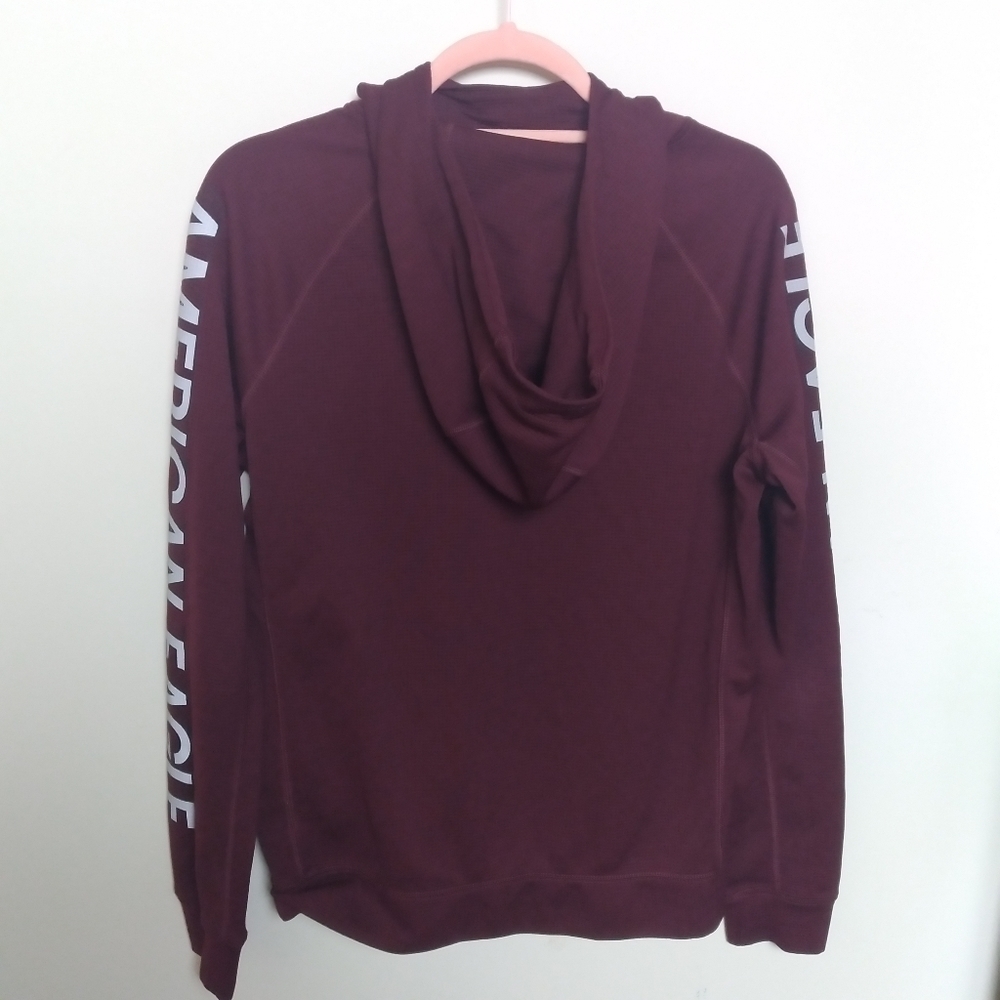 American Eagle Active Flex Red Waffle Knit Spell Out Hoodie Size Small - Picture 2 of 12